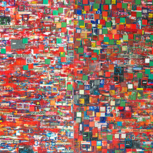 Choy Chun Wei, ‘The Babel Builders Fleeting Persuaders’, 2019, Acrylic, oil, sand and found material on canvas, 92.5 x 305 cm (Diptych). Image from Wei-Ling Gallery