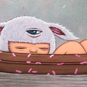 Alex-Face-Lay-Eggs-2019-oil-acrylic-and-spray-paint-on-linen-50-x-100cm-Image-from-Bangkok-CityCity-Gallery