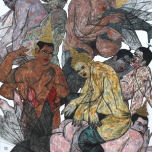 Anuwat Apimukmongkon, 'No stranger No. 4', 2019, oil and gold leaf on canvas, 130 x 150 cm. Image from Tang Contemporary Art