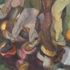 Faris Heizer, 'These Shoes Are Made For Dancin', 2020, oil and pastel on canvas, 122 x 122 cm. Image from Cuturi Gallery