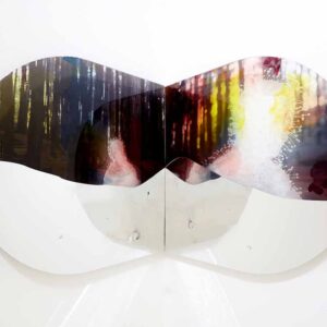 Fika Ria Santika, 'Tumpuk Lapis Tampak Isi Duality 3', 2018, digital print, oil paint, acrylic sheet and mirror, 100 x 100 cm. Image from Gajah Gallery