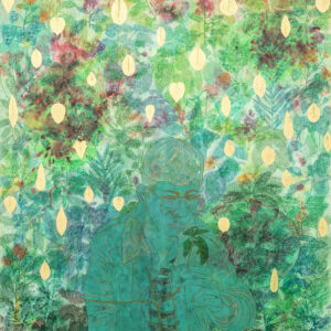 GERALDINE JAVIER, Leonard Co, 2023, imitation gold leaf, ink pencils, encaustic on canvas, SPI_GJ014