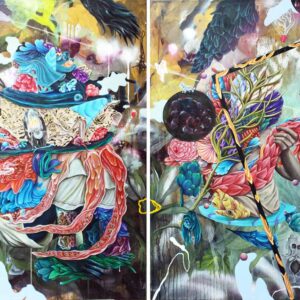 Gilang Fradika, 'Starting This Feeling', 2017, oil bar spray paint and acrylic on canvas, 150 x 200 cm (diptych). Image from Mizuma Gallery