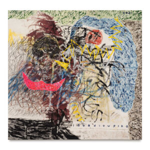 Iabadiou Piko, 'Eruption Mind', 2021, acrylic, oil bar, spray paint, charcoal on raw canvas, 275 x 285 cm. Image from Artsy