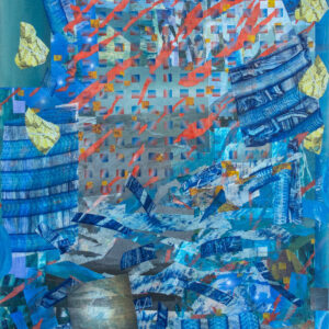 Ivan David Ng, 'Celestial Signs for Wondering', 2022, digital print, thread, monotype mulberry paper, acrylic, handmade paper, PVA and varnish on wood, 140 x 100 cm. Image from Artsy