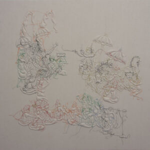 Made Wiguna Valasara, 'DAILY PARADE', 2020, hand stitched embossed canvas, 100 x 100 x 5 cm. Image from Sovereign Art Foundation