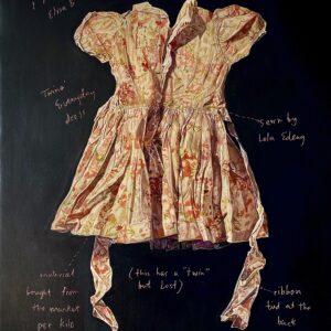 Marina Cruz, ’Elisa & Laura’s Dress’, 2023, oil and embroidery on canvas, 121.5 x 91.6 cm. Image courtesy of Gajah Gallery