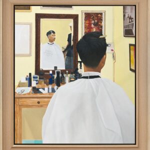 Natee Utarit, ‘Barber Shop’, 2021, oil on canvas 80x70 94x84cm (framed). Photo courtesy RKFA and the artist.