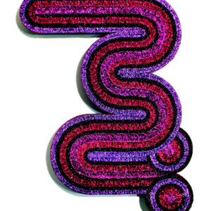 Samuel Xun, 'You're Bending to His Will', 2022, wall paint, glitter, ribbon, and polyvinyl acetate wood glue on a wood base, 70 x 53 x 7 cm. Image from Artsy