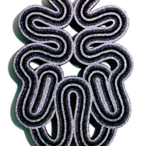 Samuel Xun, 'You're Spiralling Again', 2022, wall paint, glitter, ribbon, and polyvinyl acetate wood glue on a wood base, 73 x 52 x 7 cm. Image from Artsy