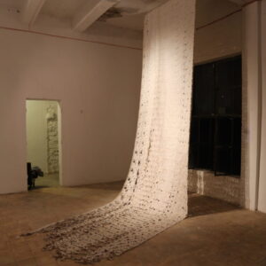 Truong Cong Tuong, 'Blind Map', 2013, canvas roll eaten by termite, 150 x 600 cm. Image from Post Vidai