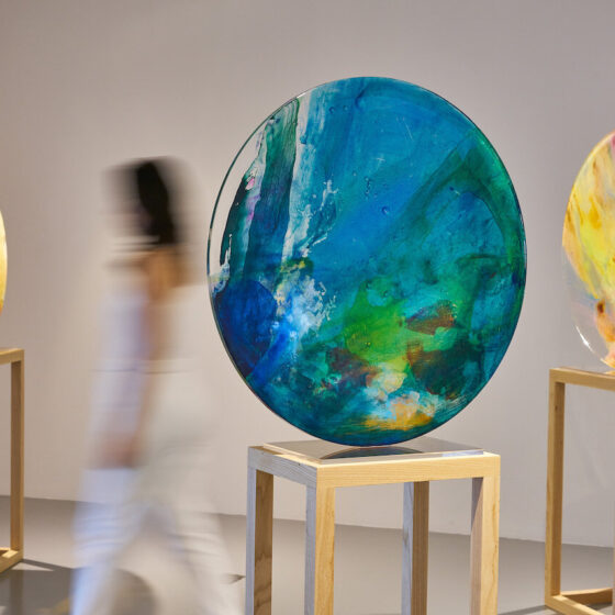 Wyn-Lyn Tan, 'OPALESCENCE' series, 2020, acrylic and resin on plexiglass on solid ashwood plinth : 'A MATTER OF TIME' exhibition view, Image courtesy of the artist