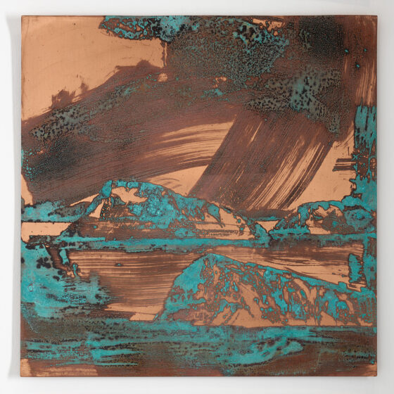 Wyn-Lyn Tan, 'PARTICULATE I', 2020, oxidised patina on copper, 60 x 60 cm, Image courtesy of the artist