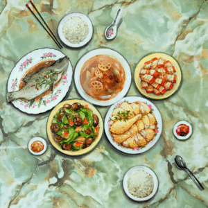 Yip Yew Chong, 'Reunion Dinner', 2020, acrylic on laminated table top, 76 x 120 x 2 cm. Image from Art Porters Gallery